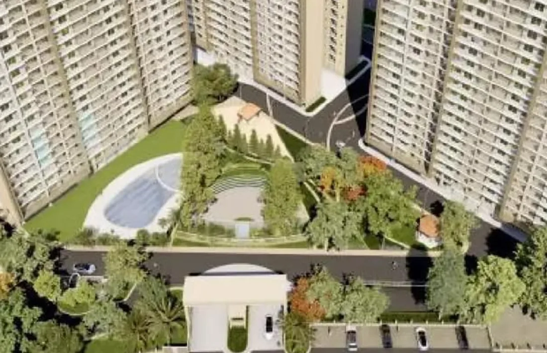 Landscaped central park with open air theatre, gazebos and jogging paths at Sahu City Pearl